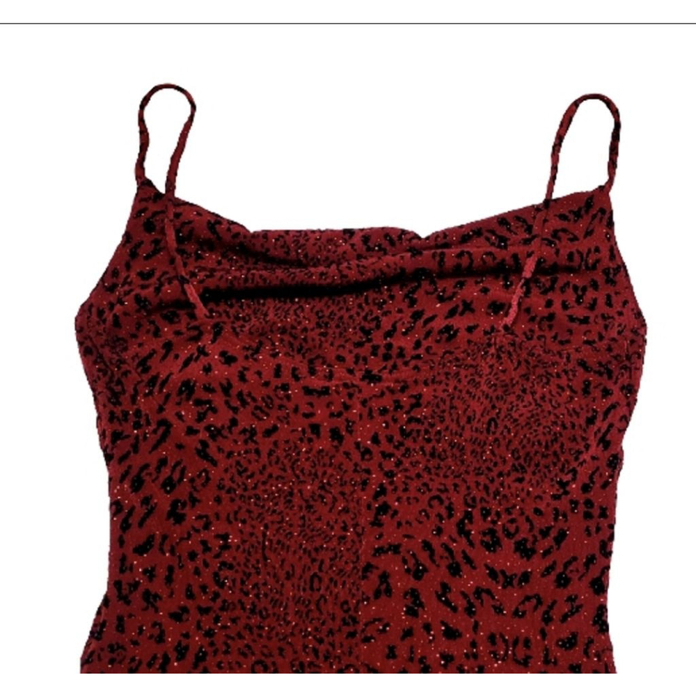 I.N. San Francisco Garnet Red Metallic Jaguar Print Cowlneck Bodycon Mini Dress - Picture 7 of 10